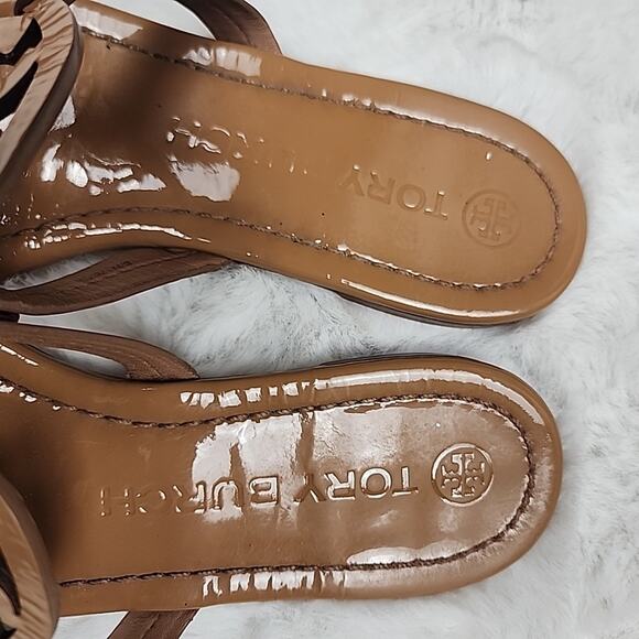 Tory Burch Miller Patent Leather Sandals In Sand Nude Tan Color Size 8M - Picture 3 of 6